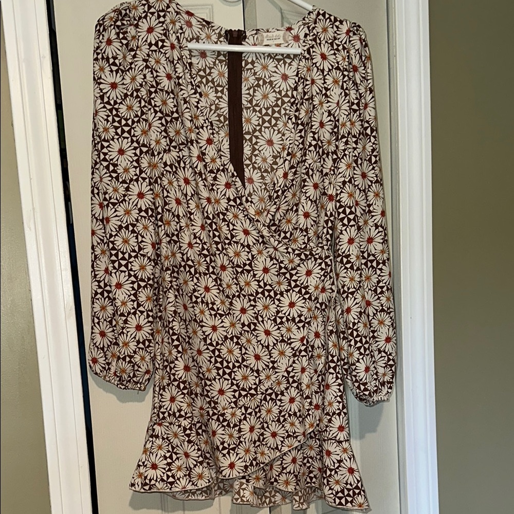 Floral Wrap Blouse - Brown and White